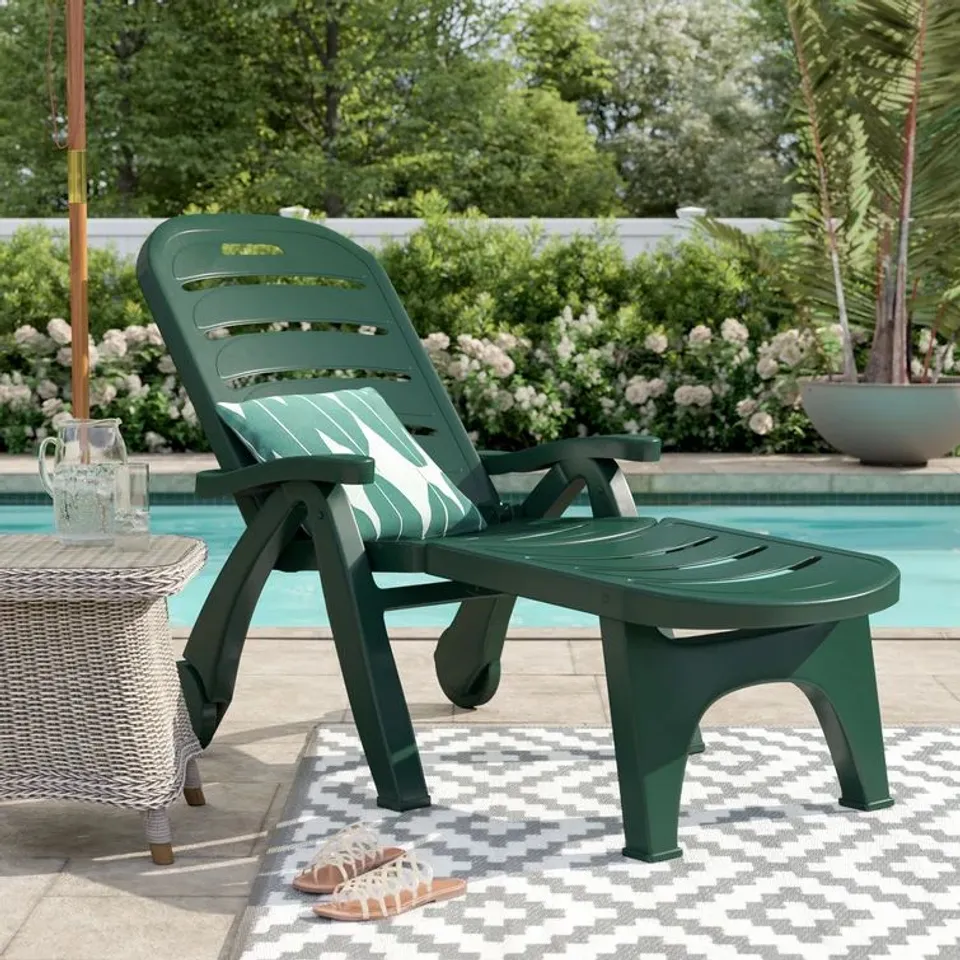 BOXED RECLINING SUN LOUNGER - FOREST GREEN