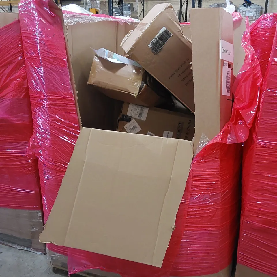 PALLET OF ASSORTED HOUSEHOLD ITEMS AND CONSUMER PRODUCTS. INCLUDES; MATTRESS, POTTERY WHEEL, PET PORTABLE SOFT CRATE, HEAVY DUTY SHELVING ETC