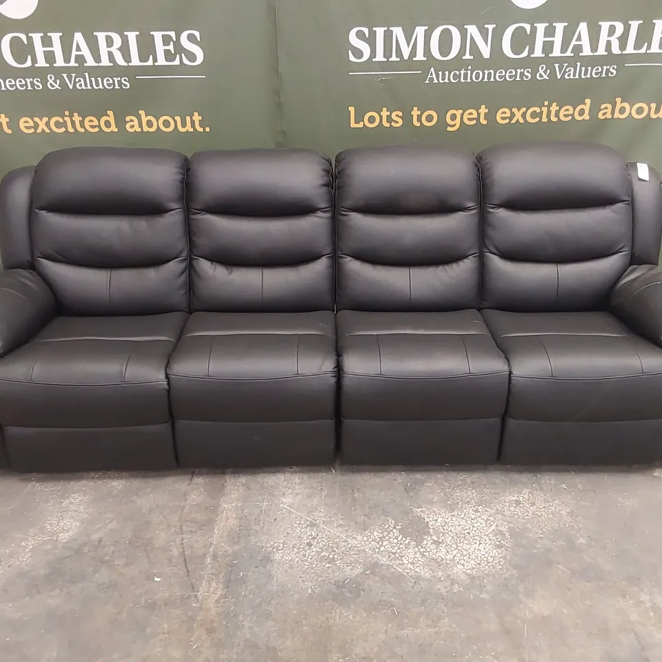 QUALITY DESIGNER FAUX LEATHER MANUAL RECLINING 4 SEATER SOFA - BLACK 