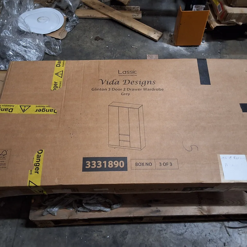 VIDA DESIGNS GLINTON 3-DOOR 2-DOOR WARDROBE IN GREY - 3 BOXES