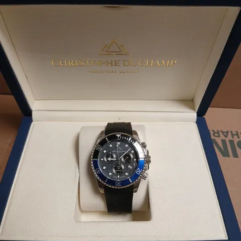CHRISTOPHE DUCHAMP LUXURY WRISTWATCH – BLUE BEZEL, BLACK STRAP