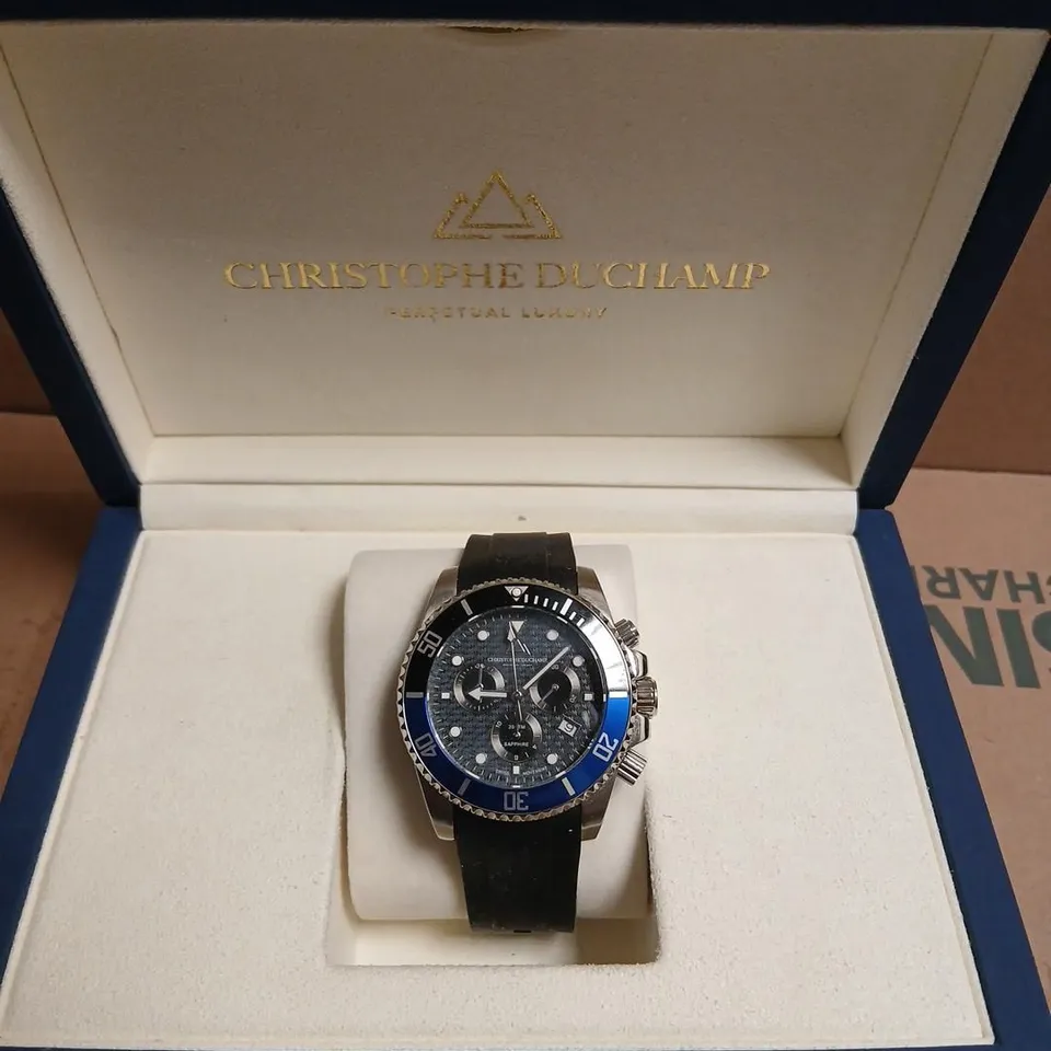 CHRISTOPHE DUCHAMP LUXURY WRISTWATCH – BLUE BEZEL, BLACK STRAP