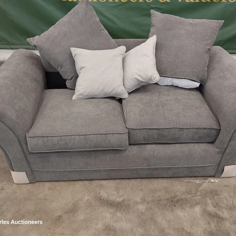 DESIGNER DURY TWO SEATER SOFA WITH SCATTER CUSHIONS GREY FABRIC 