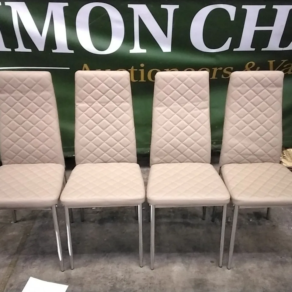 SET OF 4 MINK LEATHER PILLOWED DINING CHAIRS WITH CHROME LEGS