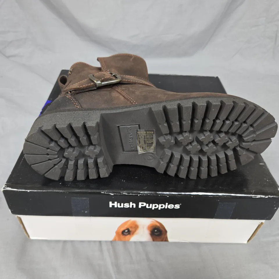 HUSH PUPPIES BROWN LEATHER ANKLE BOOTS. UK SIZE 4