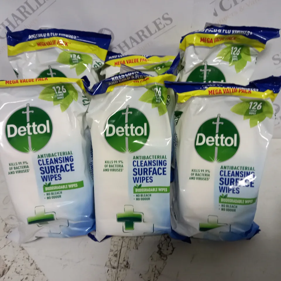 LOT OF 6 DETTOL 126 WIPE PACKS OF SURFACE WIPES