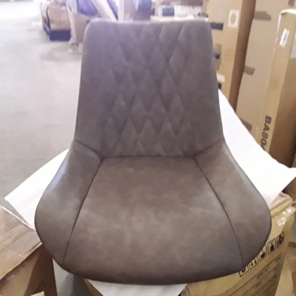 BOXED SET OF 2 UPHOLSTERED FAUX LEATHER DINING CHAIRS - BROWN (1 BOX)