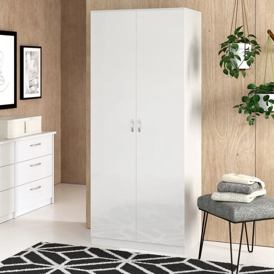 BOXED BRENDLE 2 DOOR WHITE WARDROBE (2 BOXES) 