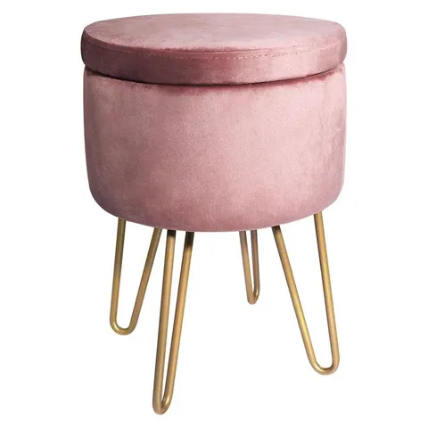 BOXED VELVET STORAGE UPHOLSTERED ACCENT STOOL - PINK (1 BOX)