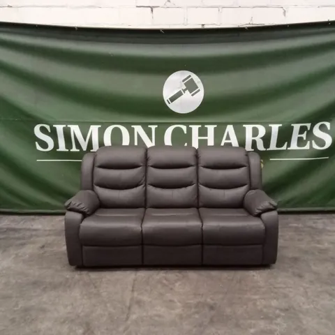ROTHBURY LUXURY FAUX LEATHER HIGH BACK 3 SEATER MANUAL RECLINER SOFA - CHARCOAL 
