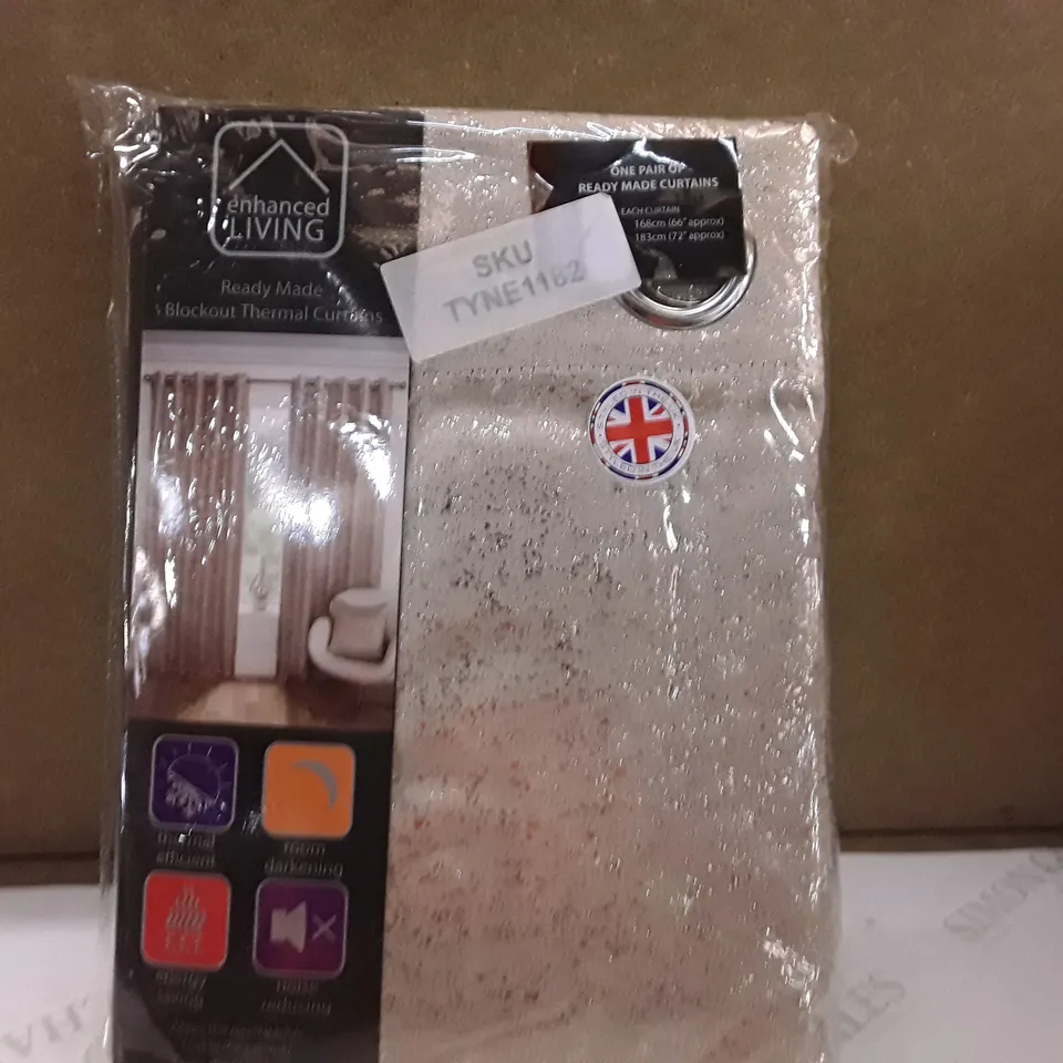BRAND NEW ENHANCED LIVING BLACK OUT THERMAL CURTAINS - 168CM X 184CM ( HALO NATURAL)