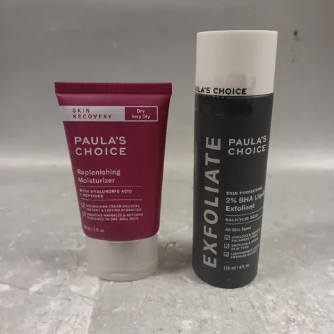 PAULA'S CHOICE LOT OF 2 ASSORTED SKINCARE PRODUCTS TO INCLUDE - 2% BHA LIQUID EXFOLIANT - REPLENISHING MOISTURISER