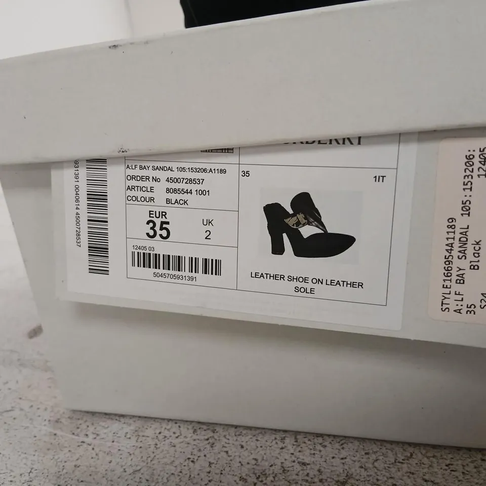 BURBERRY BAY SANDAL – BLACK LEATHER, UK 2 (EU 35)