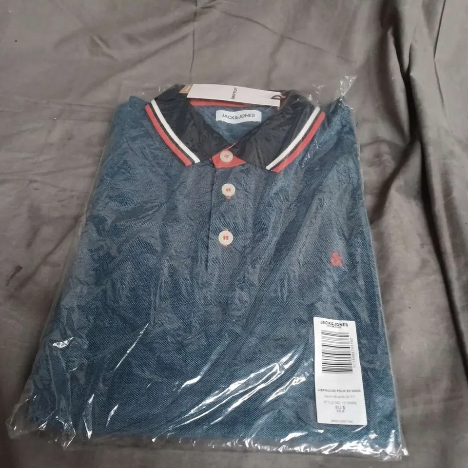 BAGGED JACK & JONES SLIM FIT POLO SHIRT IN DENIM BLUE SIZE S