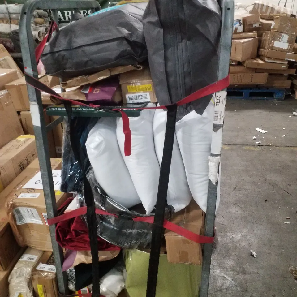 CAGE CONTAINING ASSORTED PRODUCTS INCLUDING PILLOWS, LAMP SHADES & CURTAINS 