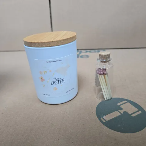 HAPPY EASTER SCENTED CANDLE IN WHITE TIN – SCENT VANILLA, WITH WOODEN LID