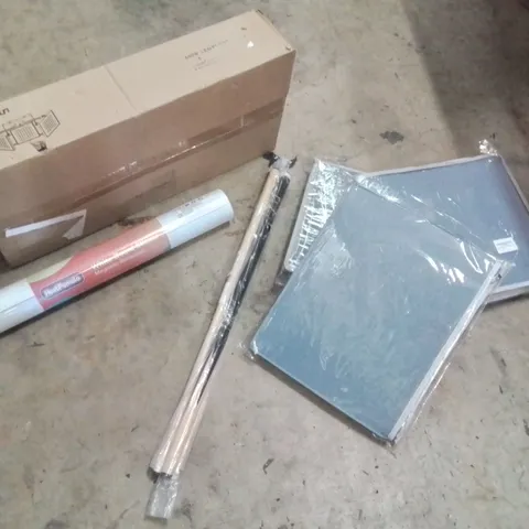 PALLET CONTAINING VARIOUS ASSORTED ITEMS TO INCLUDE:500W LED FLOOD LIGHT, SHOE STORAGE BOXES, POOL CUES,WHITEBOARD STICKER AND OTHER ASSORTED ITEMS...