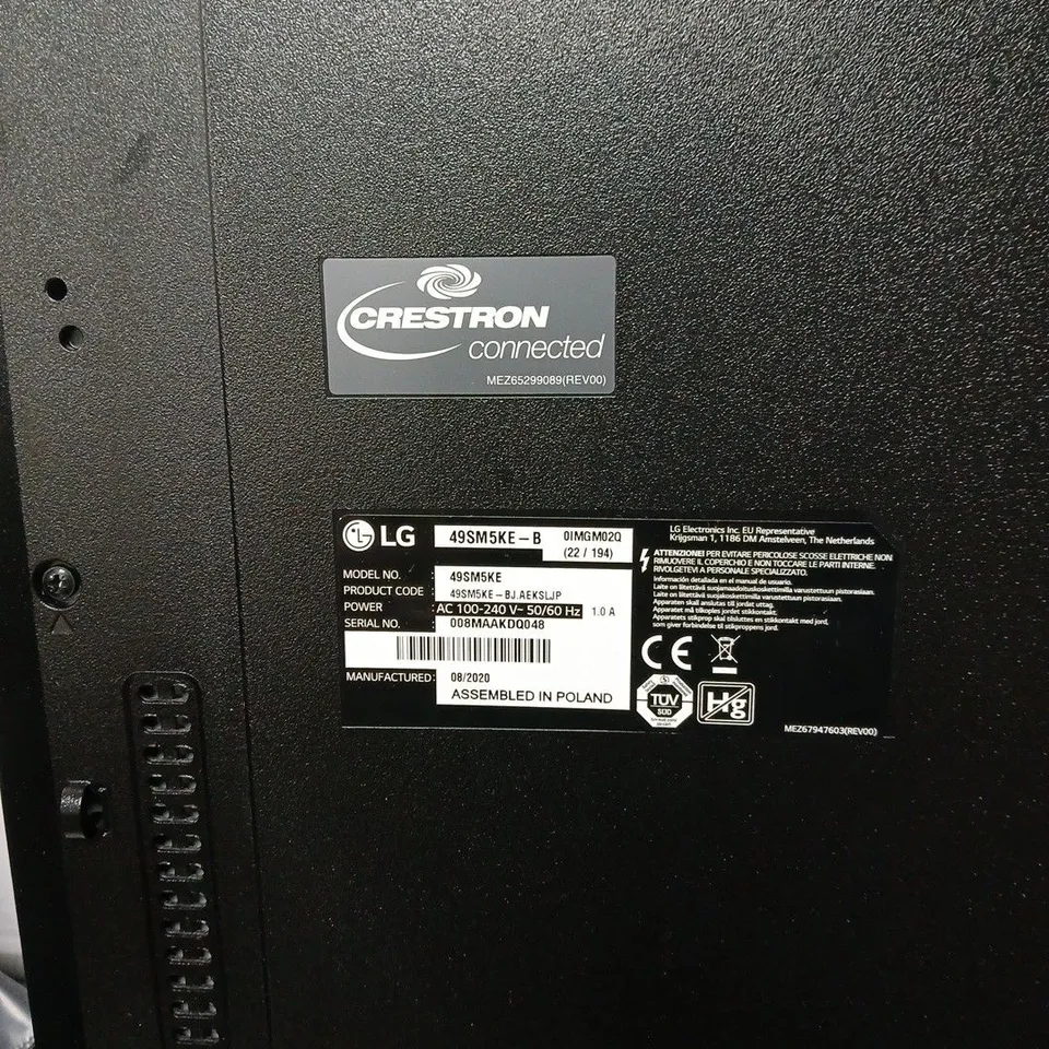 LG 49SM5KE-B 49-INCH PROFESSIONAL DISPLAY (CRESTON CONNECTED) NO POWER SUPPLY OR ACCESSORIES. BOXED. POWERS ON