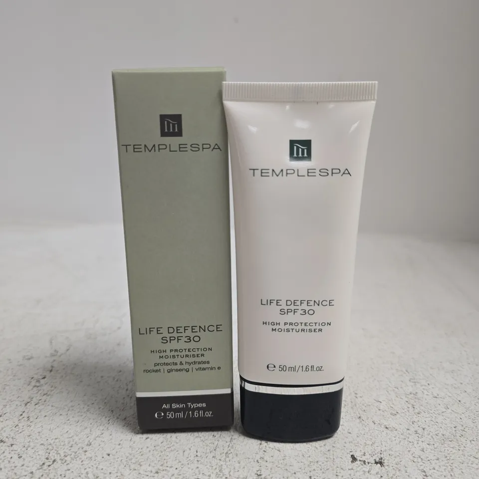 BOXED TEMPLESPA LIFE DEFENCE SPF30 HIGH PROTECTION MOISTURISER (50ML)
