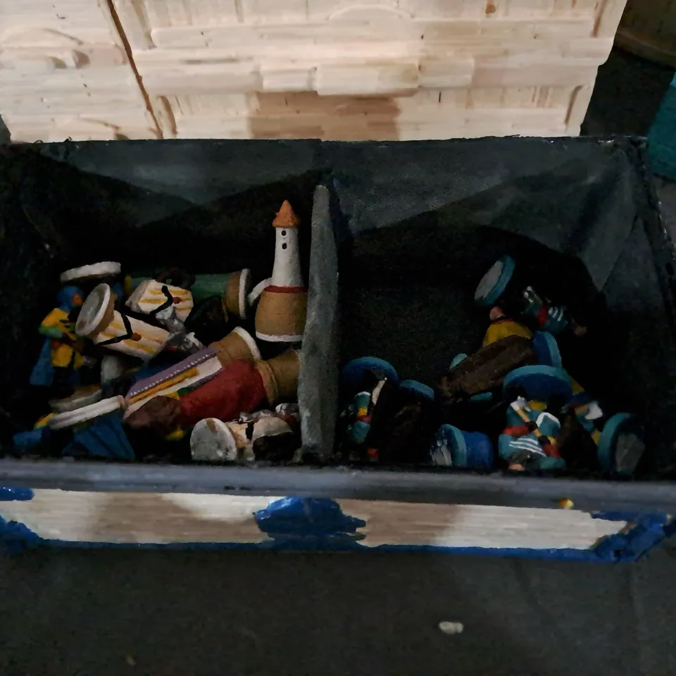 BOX OF ASSORTED HAND PAINTED ITEMS TO INCLUDE FIGURINES & VEHICLES