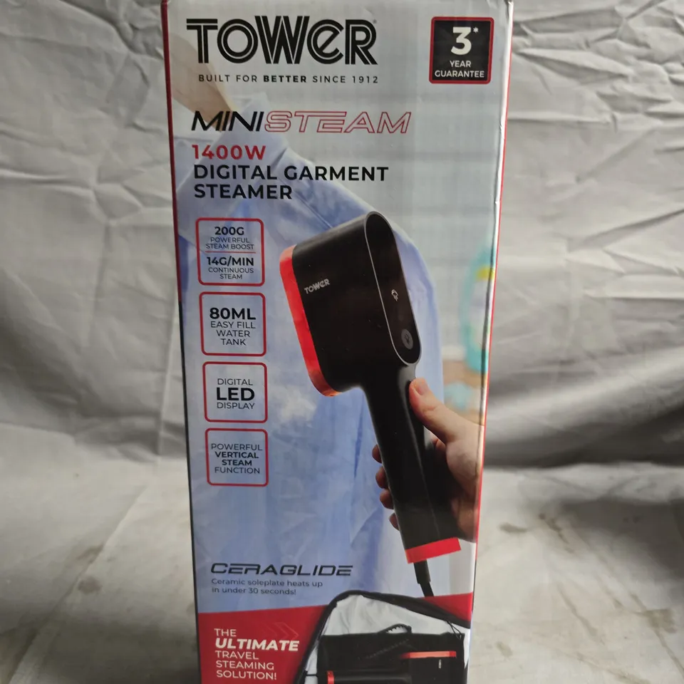 TOWER MINI STEAM 1400W DIGITAL GARMENT STEAMER – BOXED