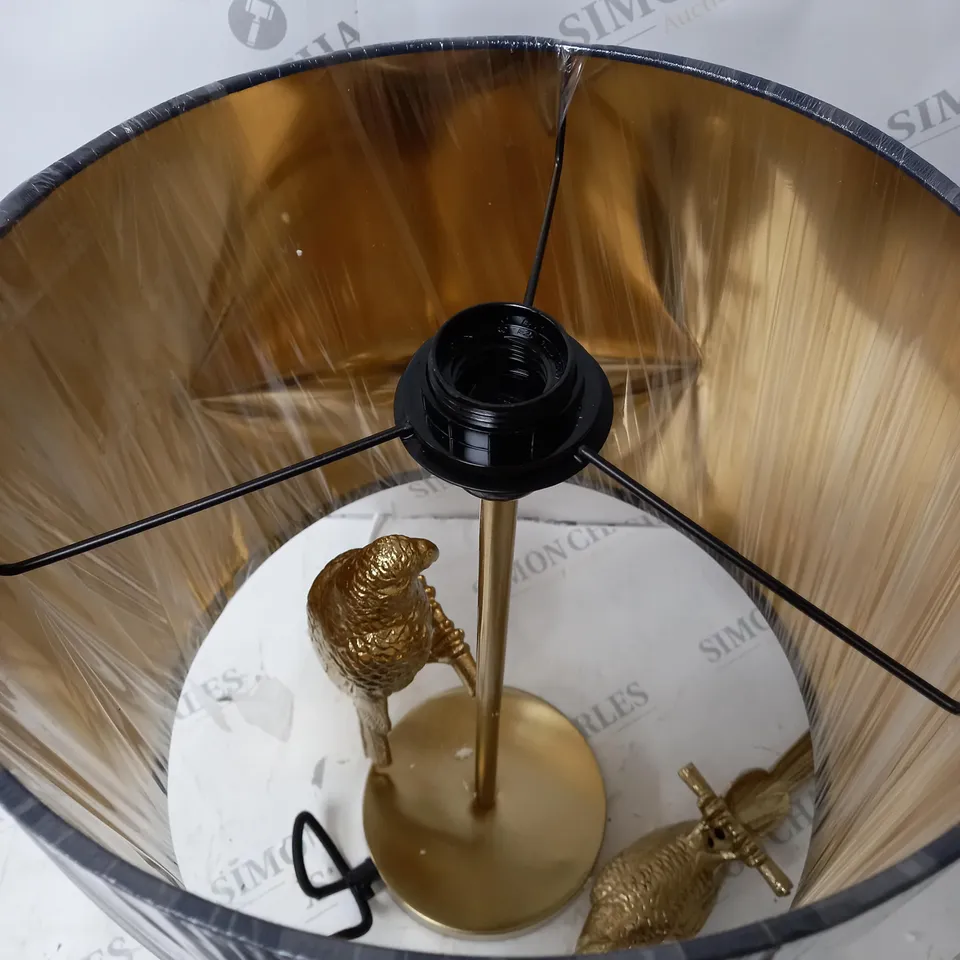 PARROT LAMP IN GOLD EFFECT WITH BLACK LAMP SHADE