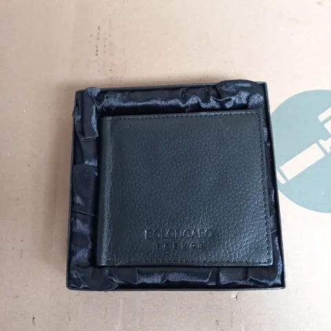 BOLONGARO TREVOR WALLET β BLACK LEATHER WITH COIN POCKET & ID WINDOW (BOXED)
