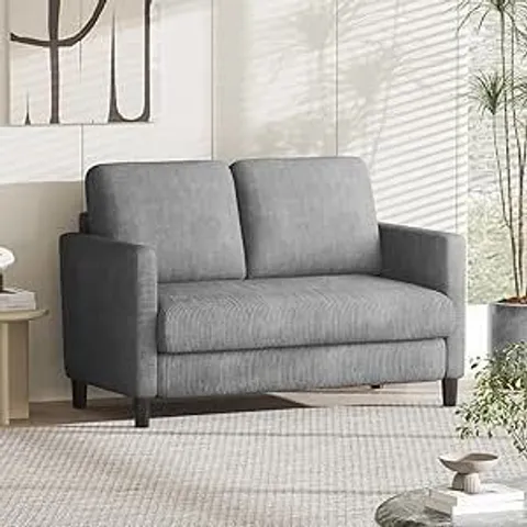 BOXED TOTEBOX 1.29m 2-SEATER SOFA LOVESEAT, LONG COMFY CORDUROY COUCH - GREY (1 BOX)