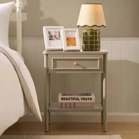 BOXED POSY BOBBIN 1 DRAWER NIGHTSTAND - TAUPE (1 BOX)