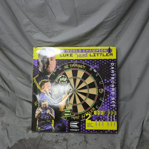 TARGET LUKE LITTLER DARTBOARD, WITH DARTS INCLUDED. BOXED