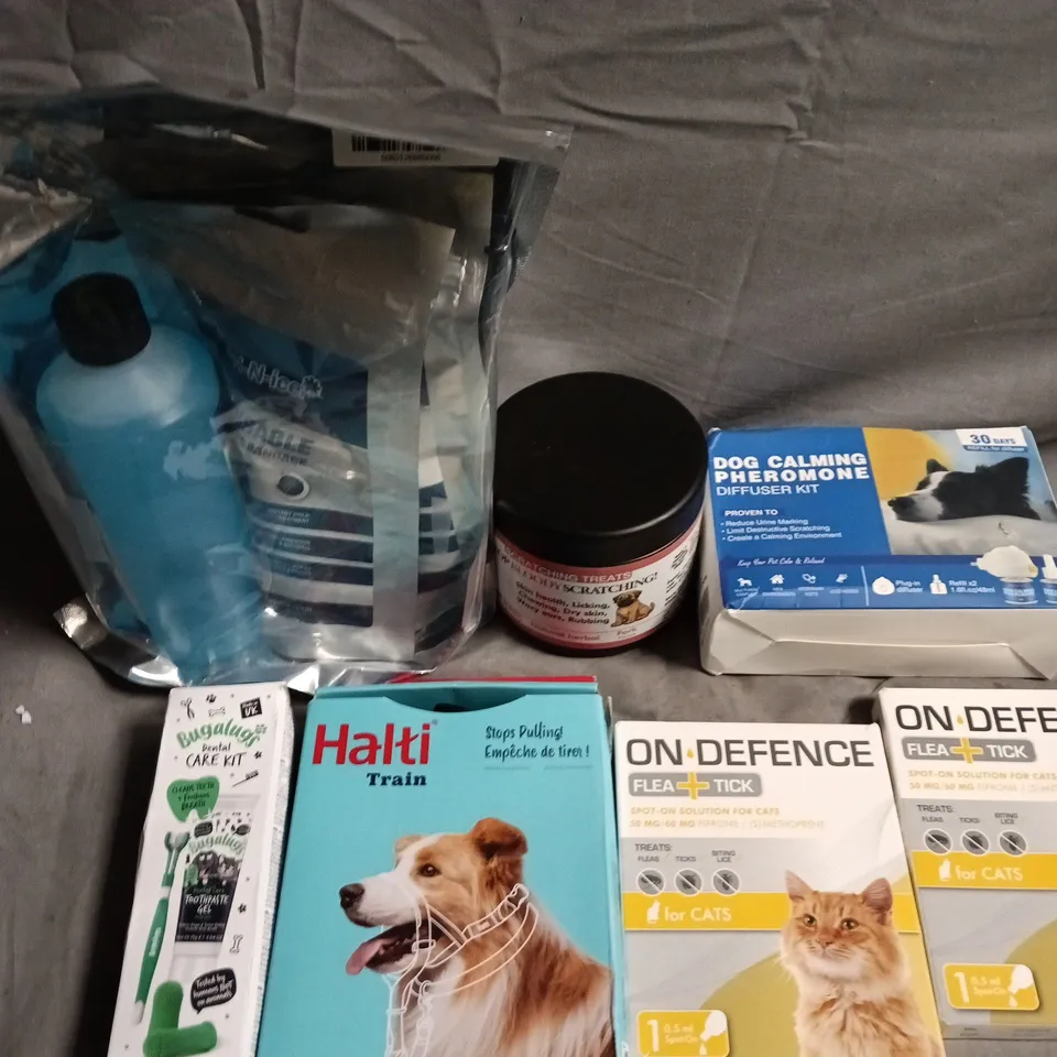 APPROXIMATELY 15 ASSORTED PET CARE PRODUCTS TO INCLUDE ON DEFENCE, HATI TRAIN, BUGALUGS ETC 