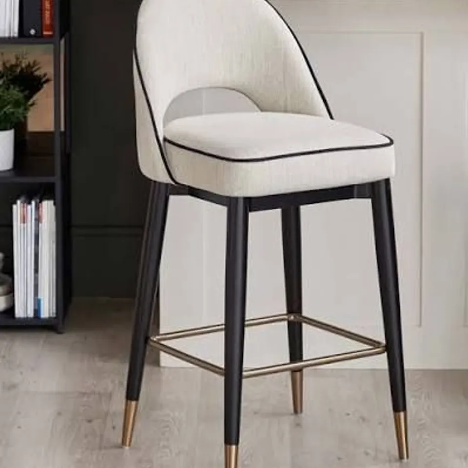 BOXED DANETTI CLOVER IVORY DUAL TONE FABRIC BAR STOOL WITH BRONZE LEGS