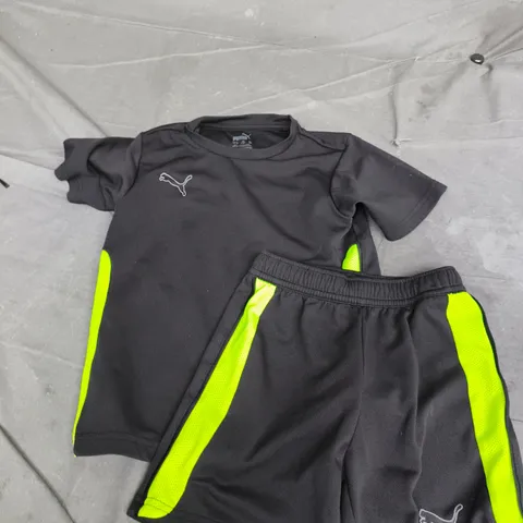 PUMA KIDS TRACKSUIT SET – BLACK WITH NEON YELLOW SIDE STRIPES - 7-8YRS