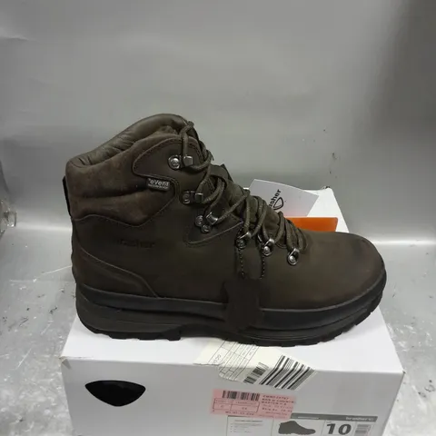 BOXED PAIR OF BRASHER WATERPROOF BOOTS IN BROWN SIZE UK 10