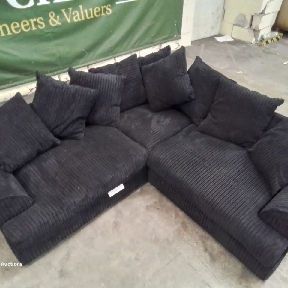 QUALITY DESIGNER AJO 2-PIECE CORNER SOFA - BLACK CORDUROY FABRIC 