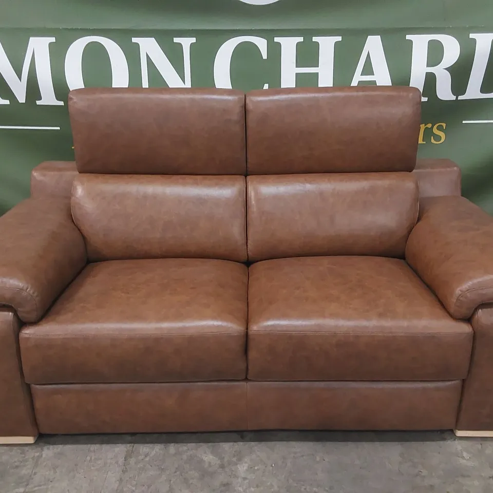 QUALITY DESIGNER ITALIAN MADE RICCARDO 2 SEATER LEATHER SOFA - BRANDY