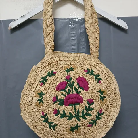 APRICOT WOVEN HANDBAG IN BEIGE/DARK PINK FLORAL