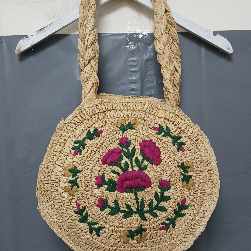 APRICOT WOVEN HANDBAG IN BEIGE/DARK PINK FLORAL