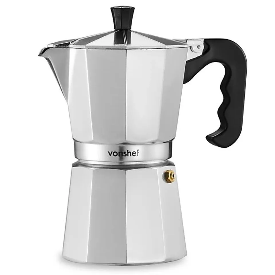 BOXED VONSHEF STOVETOP COFFEE MAKER, 6 CUP/300ML ALUMINIUM MOKA POT W/ GASKET & FILTER, ITALIAN STYLE ESPRESSO MAKER FOR GROUND COFFEE