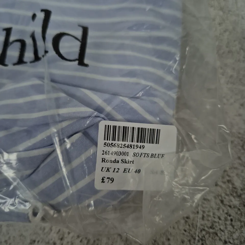 NOBODY'S CHILD RONDA SKIRT – BLUE STRIPE, UK 12 (EU 40)