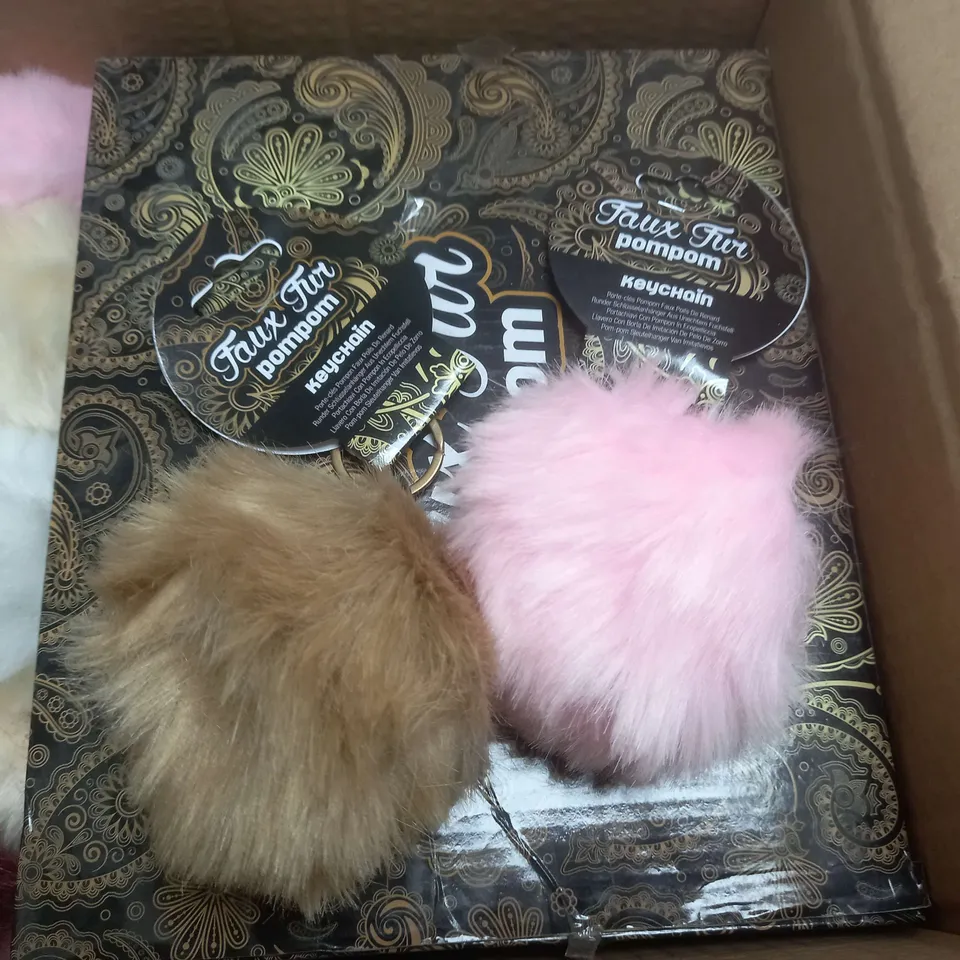 LOT OF APPROXIMATELY 120 FAUX FUR POM POM KEYRINGS