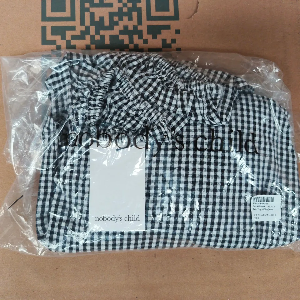 BAGGED NOBODY'S CHILD ISLA GINGHAM TOP IN BLACK/WHITE SIZE UK 10