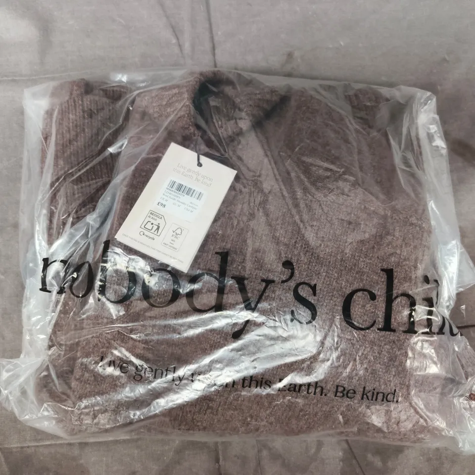 BAGGED NOBODY'S CHILD WOOL SADDLE SHOULDER CARDIGAN IN BROWN SIZE MEDIUM