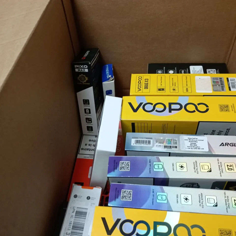 BOX OF APPROXIMATELY 20 ASSORTED ECIGS  INCLUDING VOOPOO AND ASPIRE 