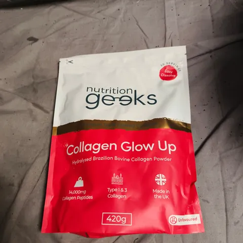 NUTRITION GEEKS COLLAGEN GLOW UP - HYDROLYSED BRAZILIAN BOVINE COLLAGEN POWDER 420G