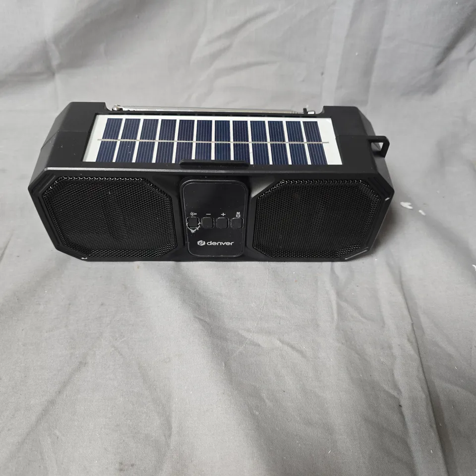 DENVER BLUETOOTH SPEAKER WITH SOLAR PANEL – PORTABLE, FLASHLIGHT & FM RADIO