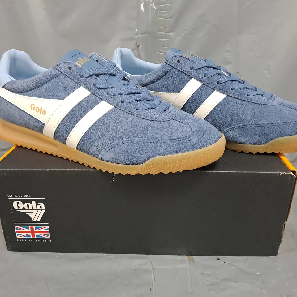 BOXED PAIR OF GOLA TRAINERS IN BLUE/WHITE SIZE UK 8