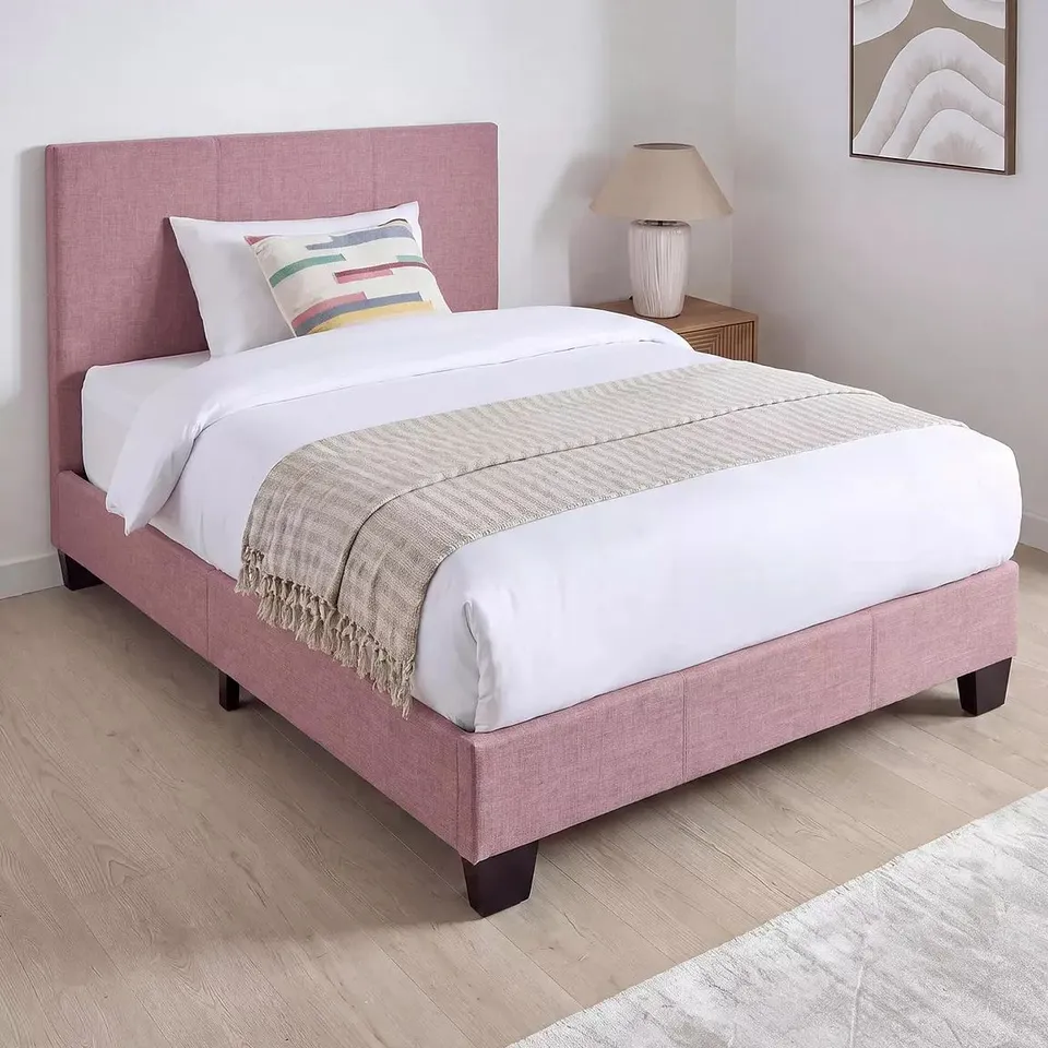 BOXED RILEY FABRIC SMALL DOUBLE BED FRAME - ANTIQUE ROSE (1 BOX)