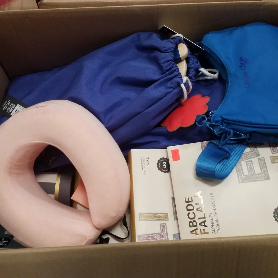 PALLET CONTAINING ASSORTED BRAND NEW ASSORTED PRODUCTS INCLUDING TRAVEL PILLOW, ALPHABET SEQUIN ORNAMENTS, BEACH PADDLES, WIRELESS SPEAKER, SMART WATCH BAND, EARBUD CASE & TABLE EASELS
