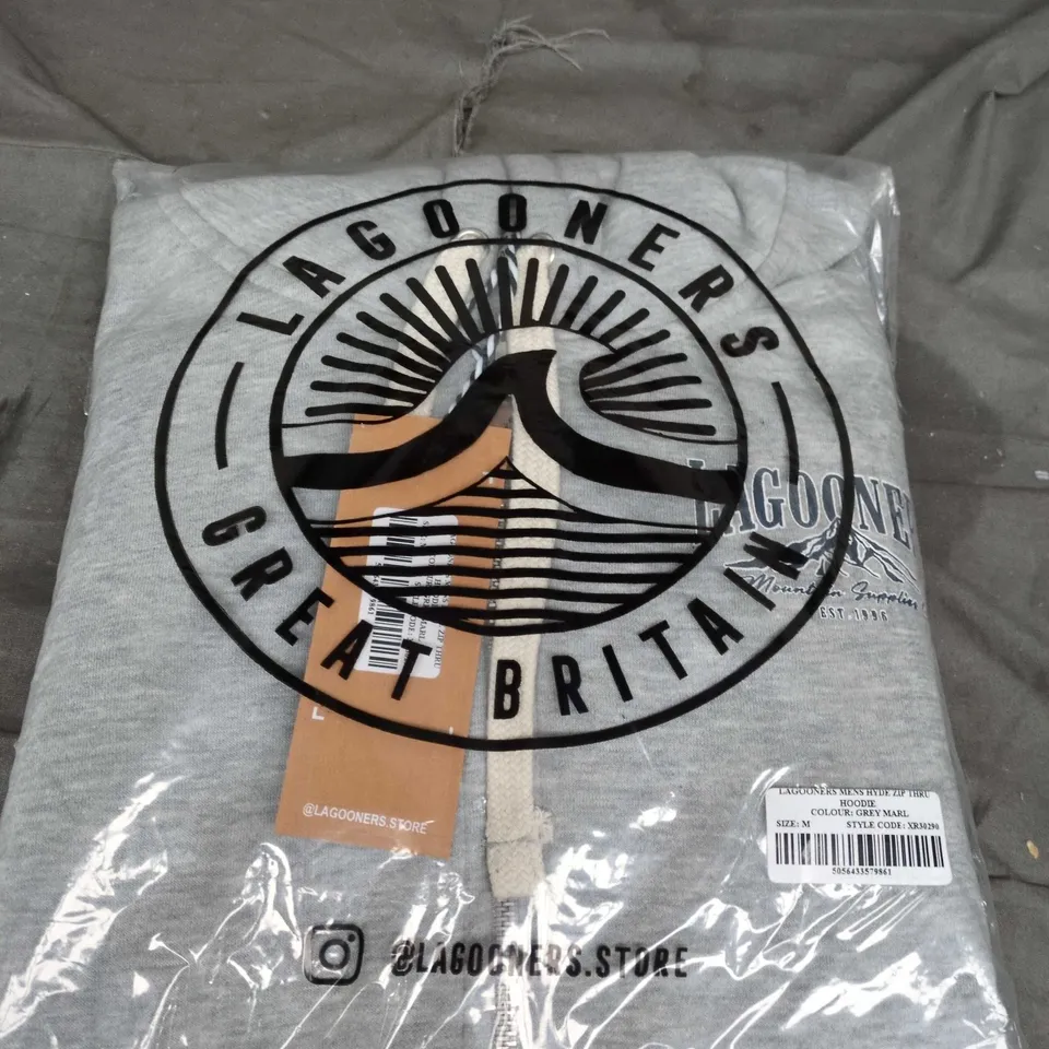 LAGOONERS MEN'S HYDE ZIP-THROUGH HOODIE – GREY MARL, UK SIZE M 